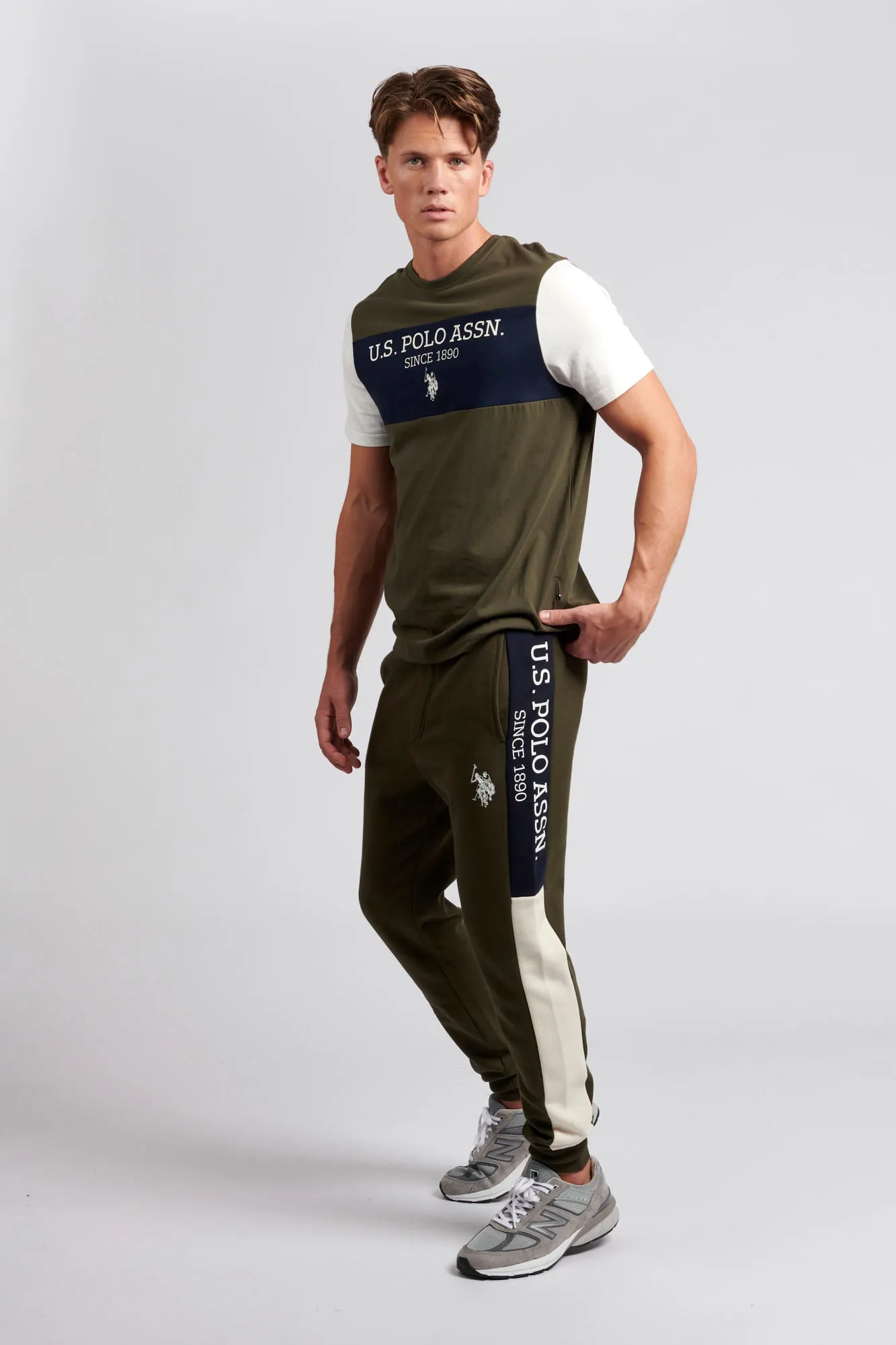 Mens Sports Panelled Joggers in Forest Night