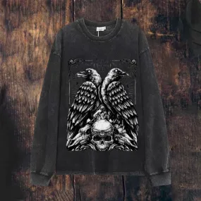 Mens Vintage Raven Skull Graphic Sweatshirt