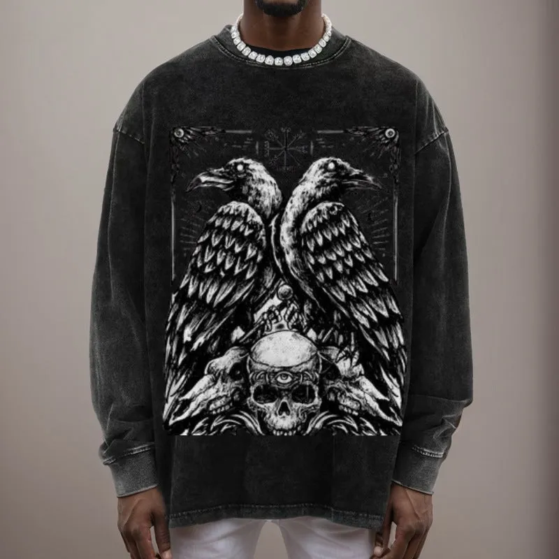 Mens Vintage Raven Skull Graphic Sweatshirt