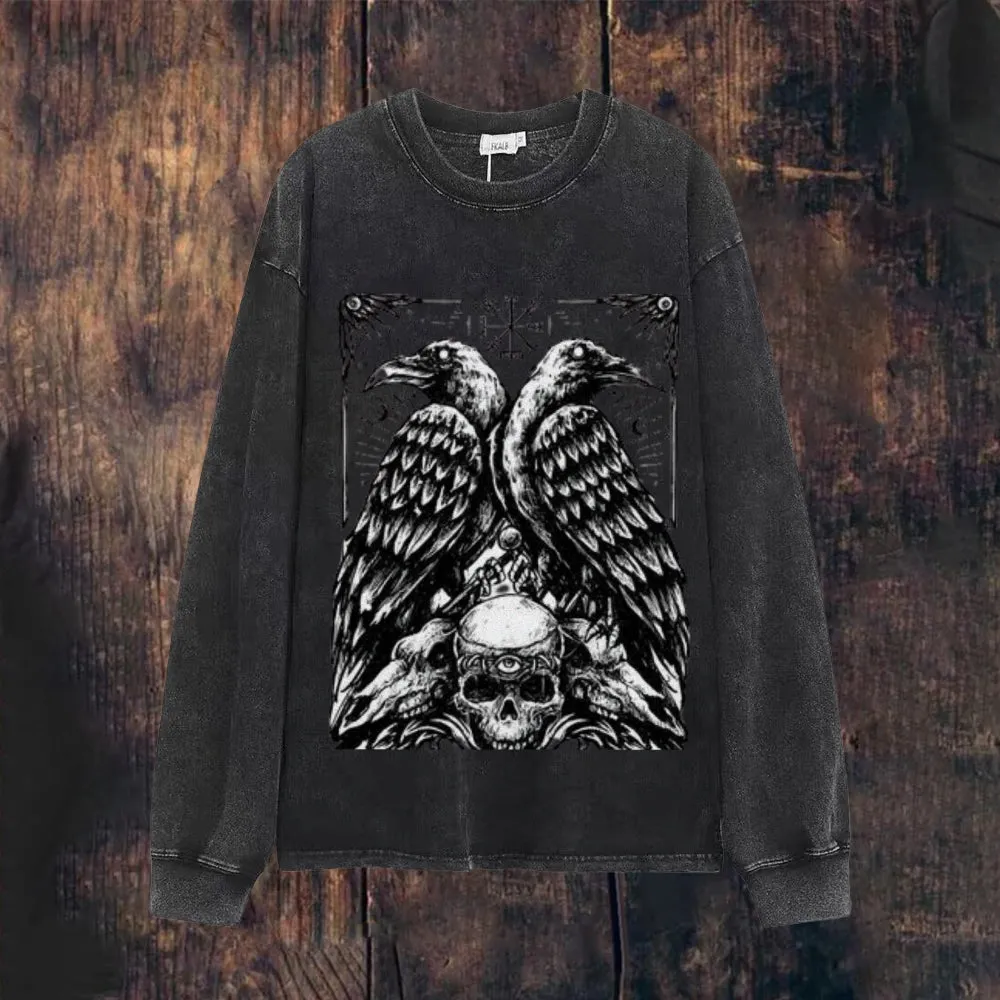 Mens Vintage Raven Skull Graphic Sweatshirt