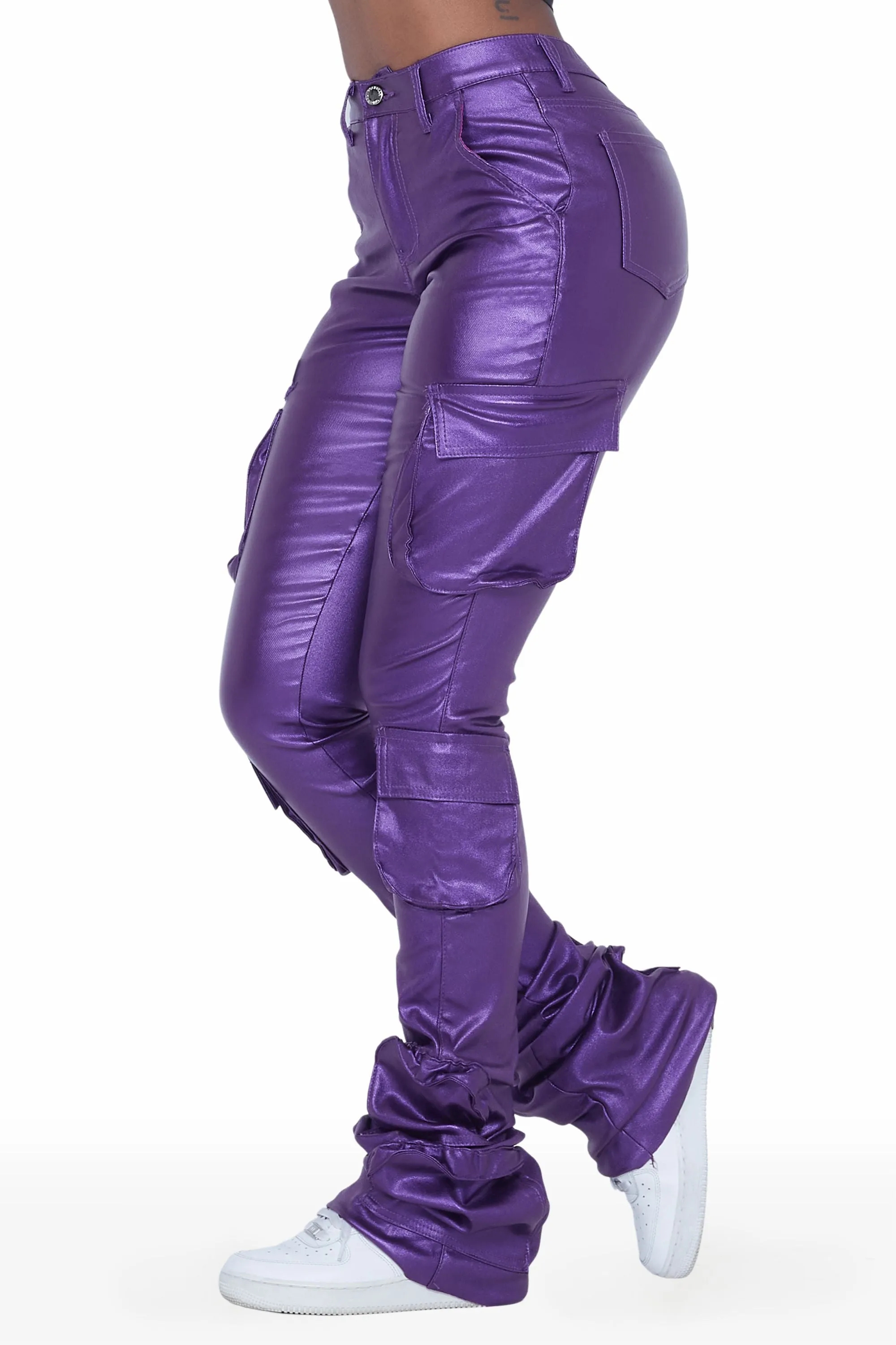 Miracle Purple PU Cargo Super Stacked Pant