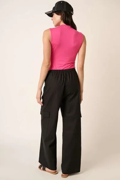 Mittoshop Linen Wide Leg Elastic Waist Cargo Pants