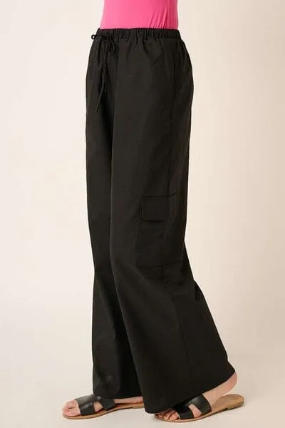 Mittoshop Linen Wide Leg Elastic Waist Cargo Pants