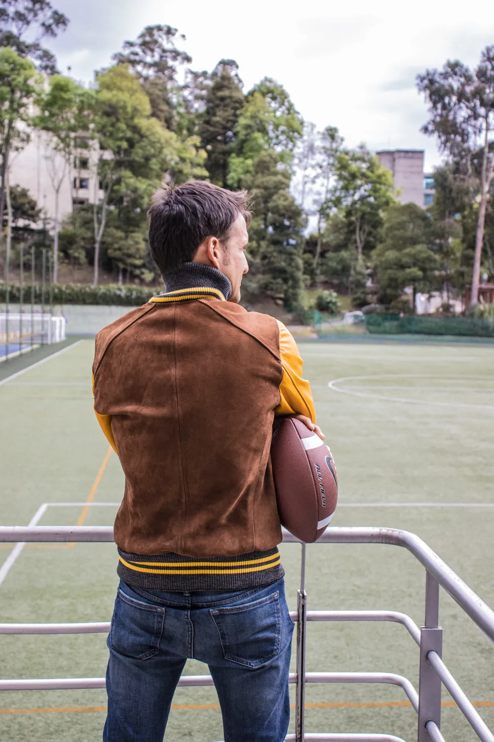 MONTANA Leather Suede Varsity Jacket - Brown & Yellow