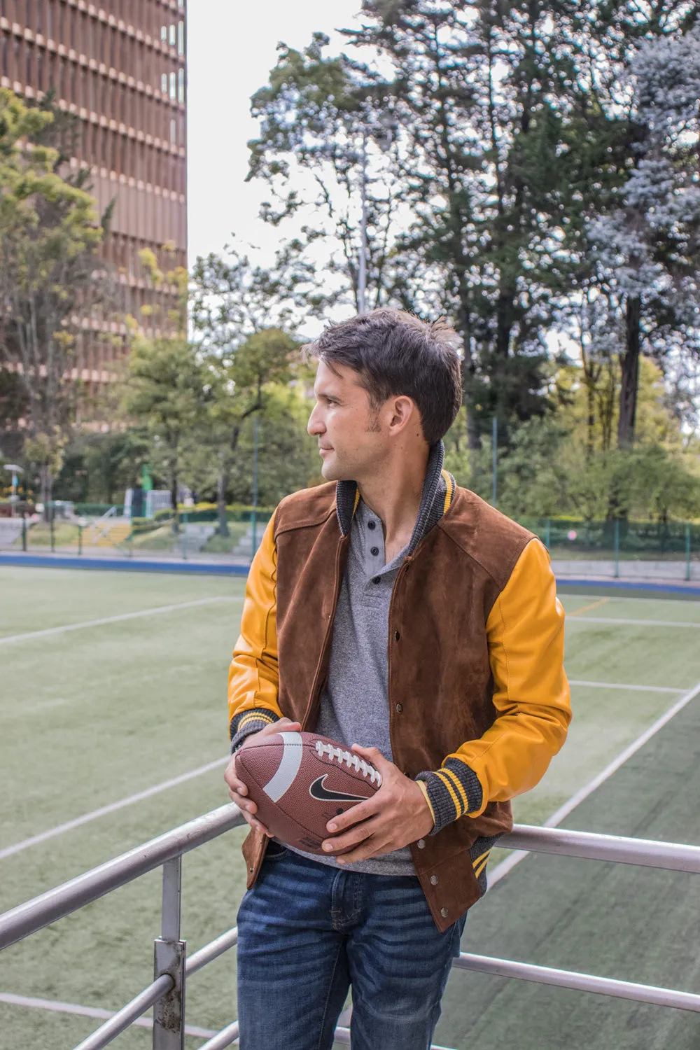 MONTANA Leather Suede Varsity Jacket - Brown & Yellow