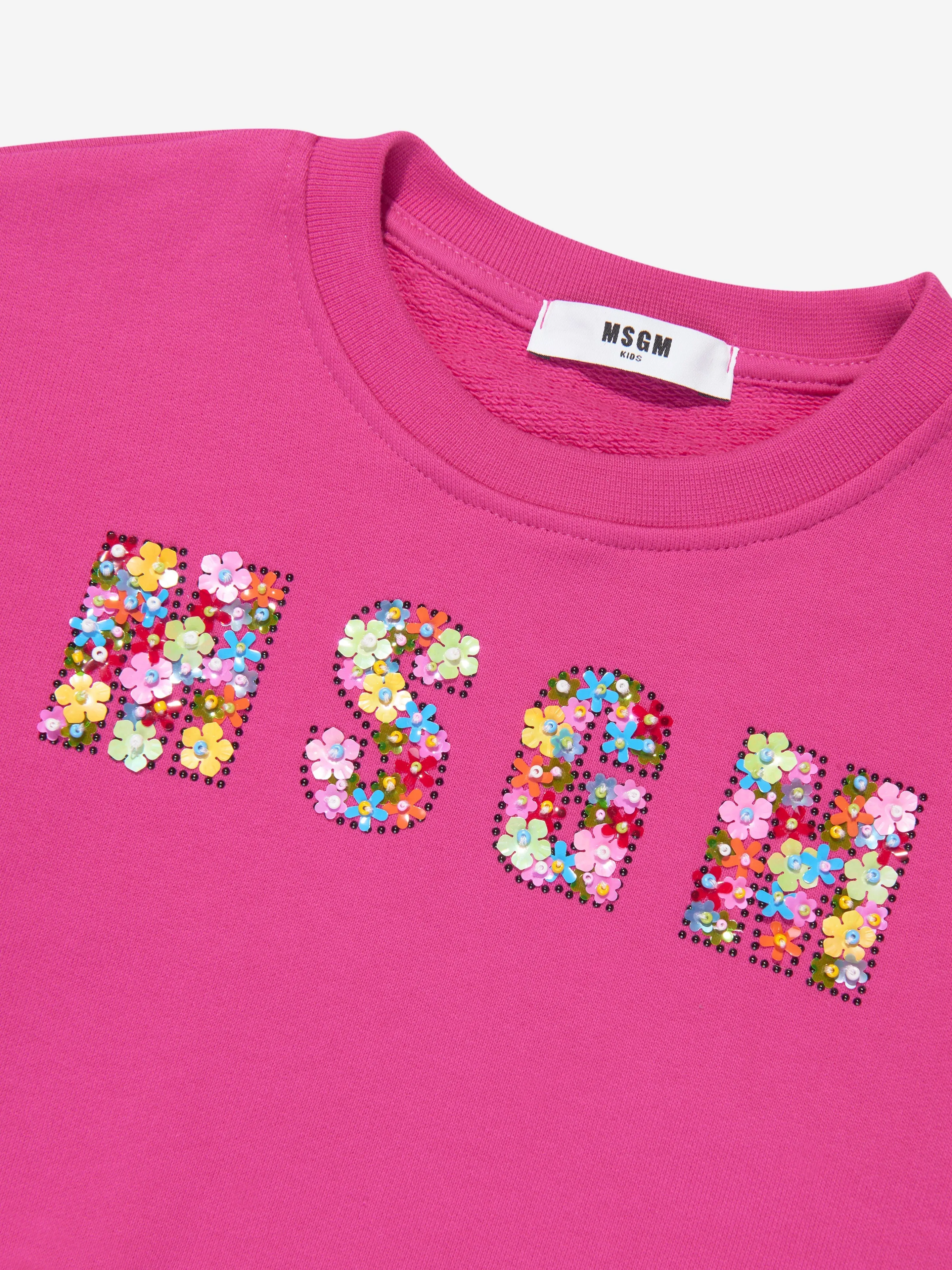 MSGM Girls Cropped Logo Sweatshirt in Pink