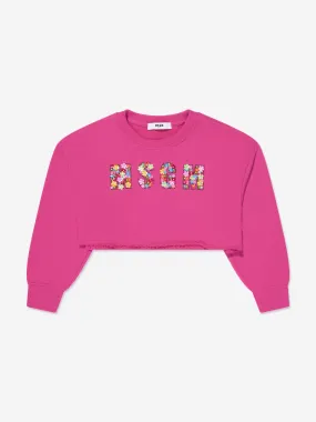 MSGM Girls Cropped Logo Sweatshirt in Pink