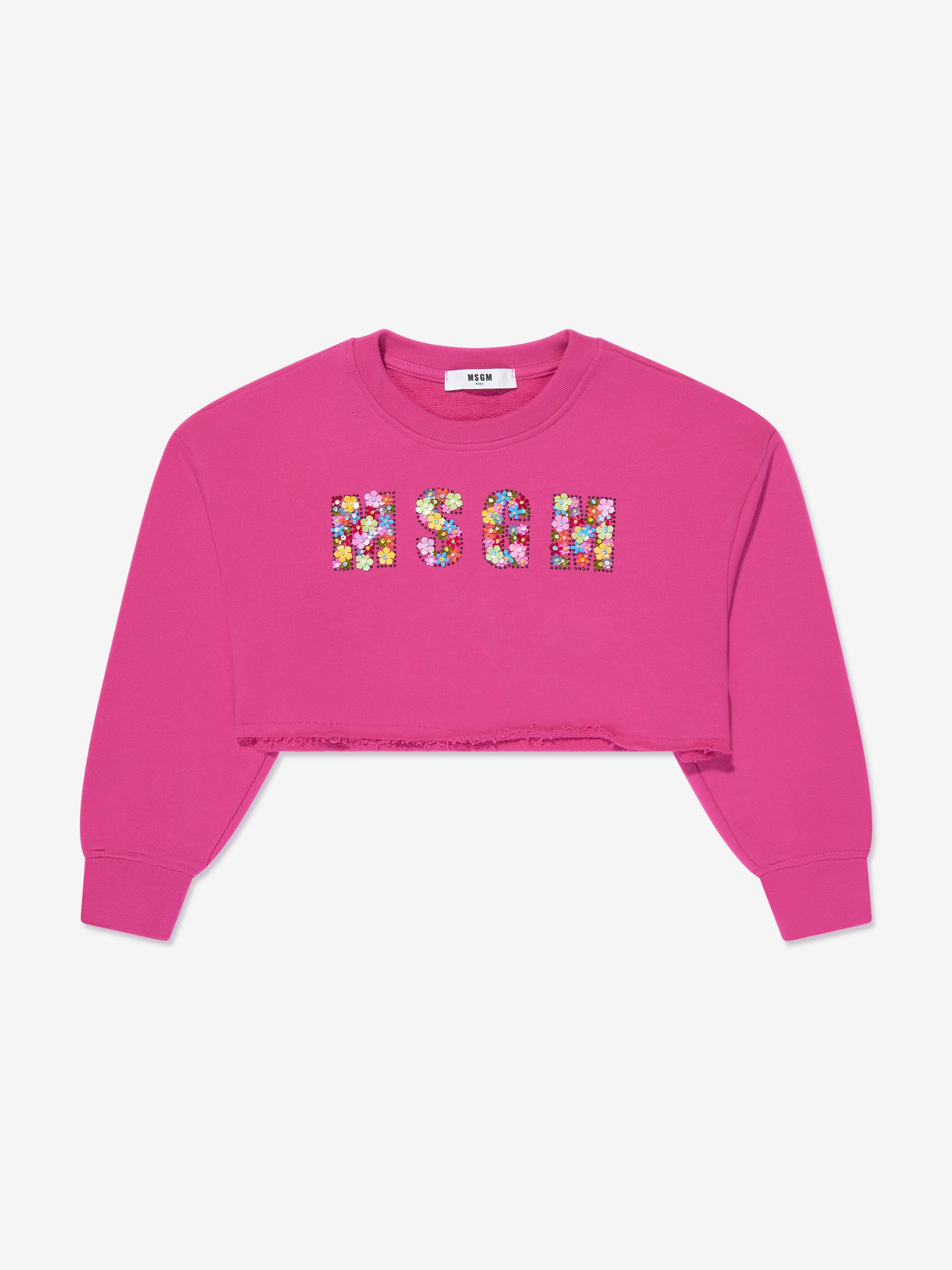 MSGM Girls Cropped Logo Sweatshirt in Pink