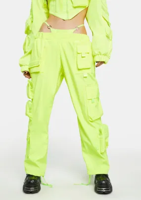 Neon Yellow Tactical Pants With Detachable Thong