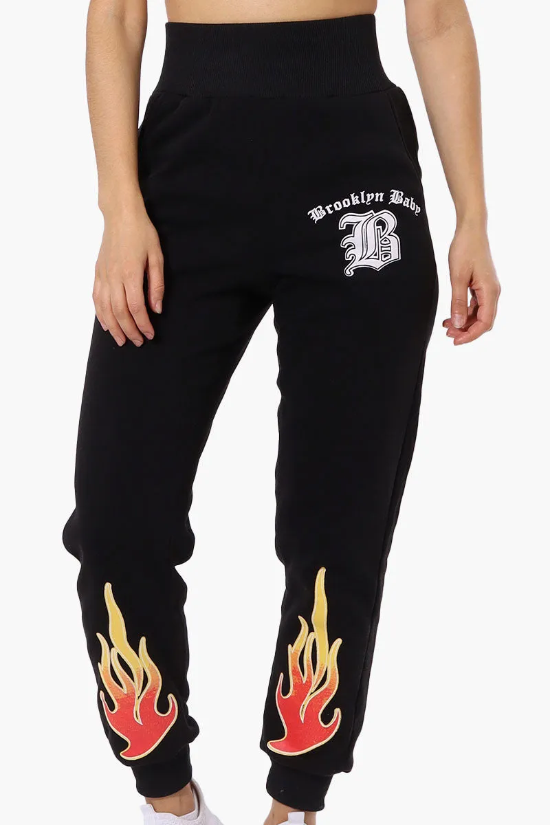 New Look High Waisted Flame Print Joggers - Black