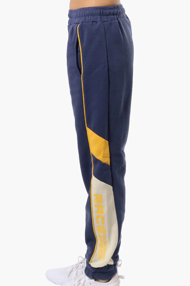 New Look Race Side Print Fleece Joggers - Navy