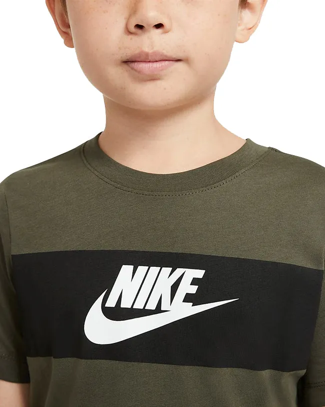 Nike Sportswear Kids Chest Panel T Shirt Cargo Khaki Black