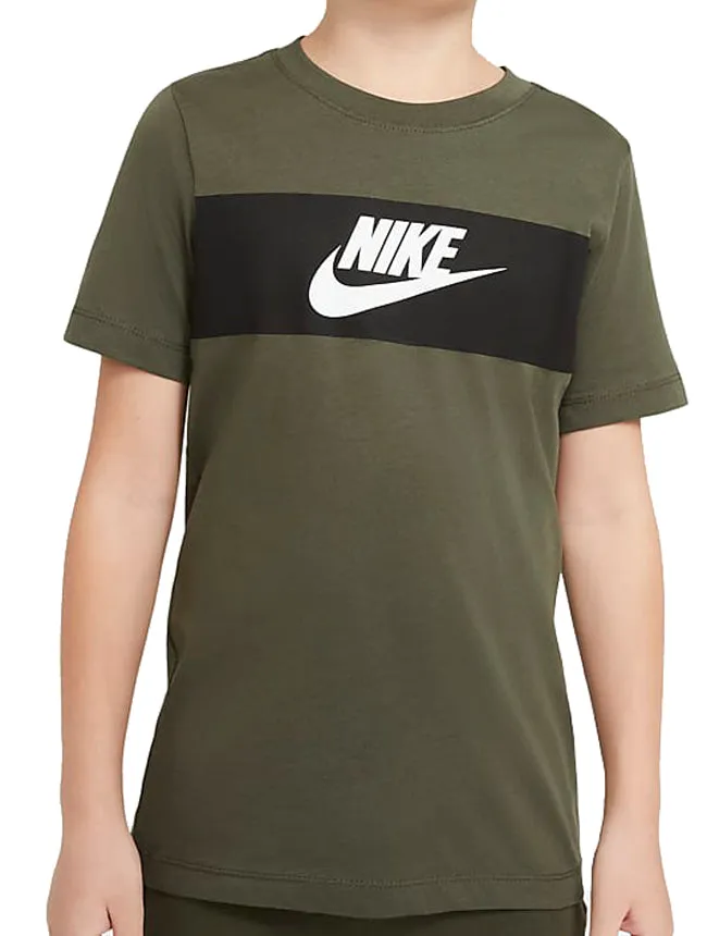 Nike Sportswear Kids Chest Panel T Shirt Cargo Khaki Black