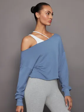 Off Shoulder Raw Edge Sweatshirt in French Terry - Quiet Harbor