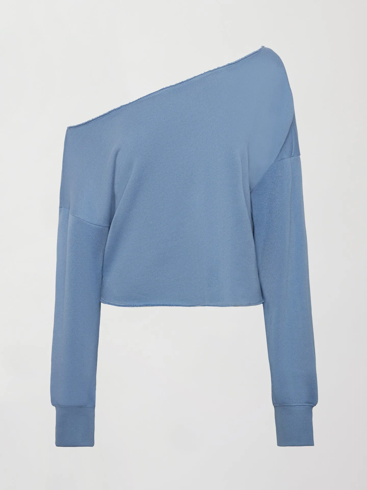 Off Shoulder Raw Edge Sweatshirt in French Terry - Quiet Harbor