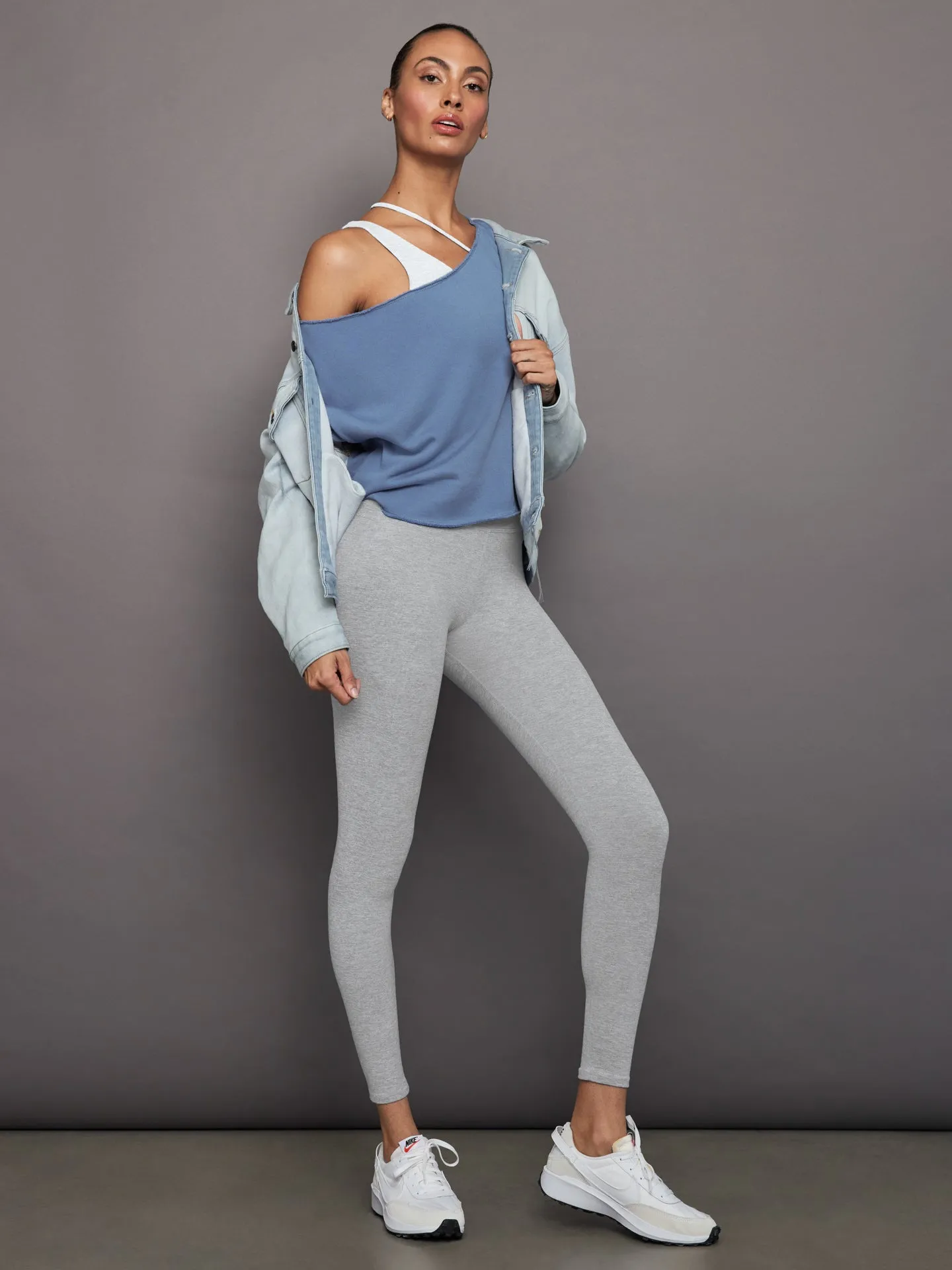 Off Shoulder Raw Edge Sweatshirt in French Terry - Quiet Harbor