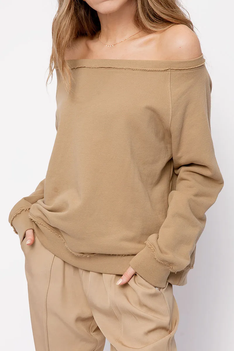 Off The Shoulder Sweatshirt in Dune