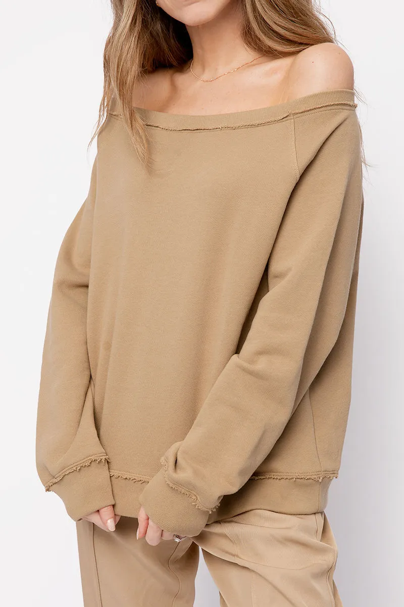 Off The Shoulder Sweatshirt in Dune