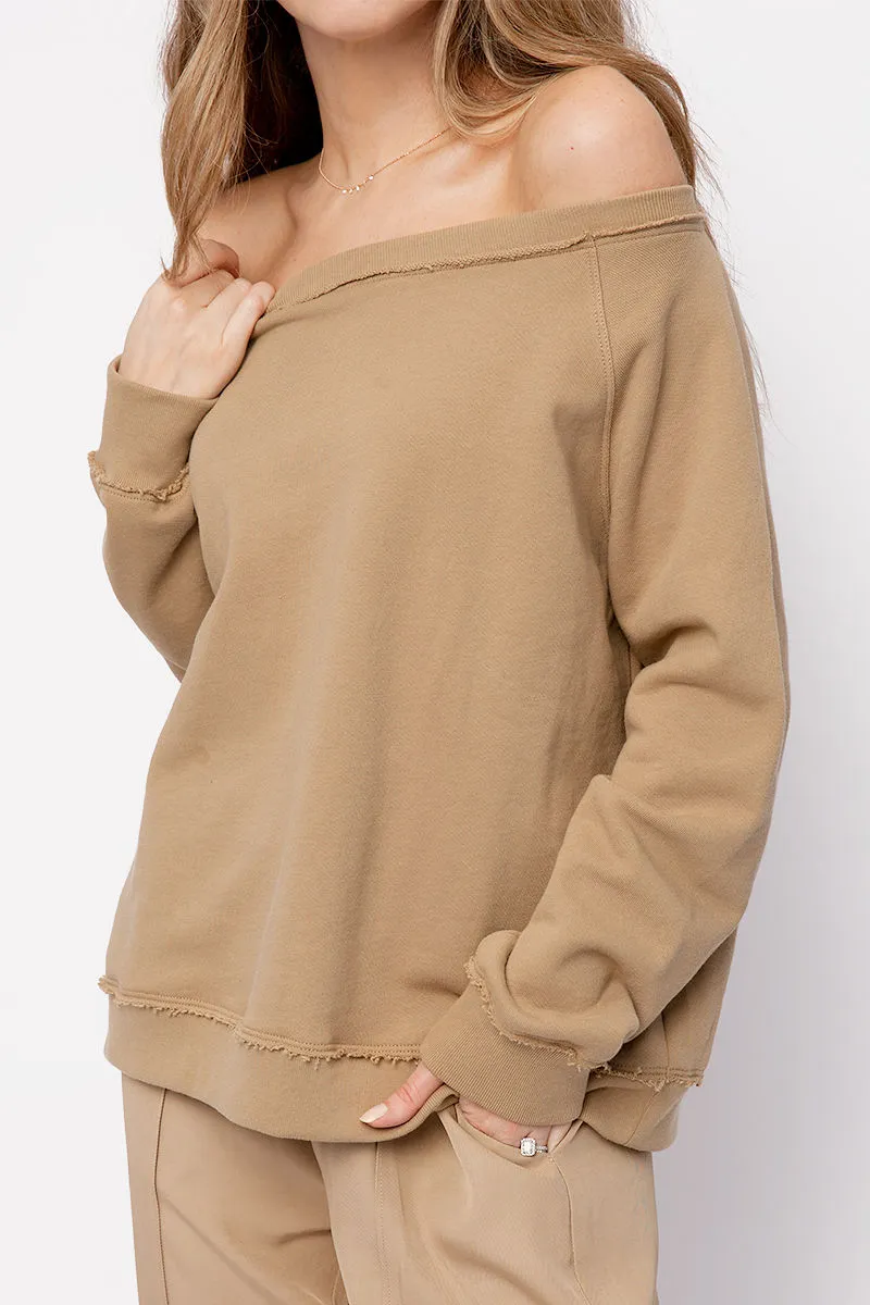 Off The Shoulder Sweatshirt in Dune