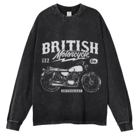 Oversized Vintage Washed British Motorcycle Graphic Sweatshirt