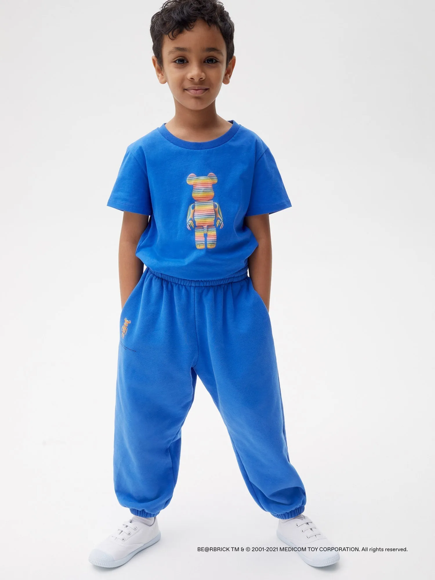 Pangaia x Haroshi BE@RBRICK™ Kids Track Pants—cobalt blue