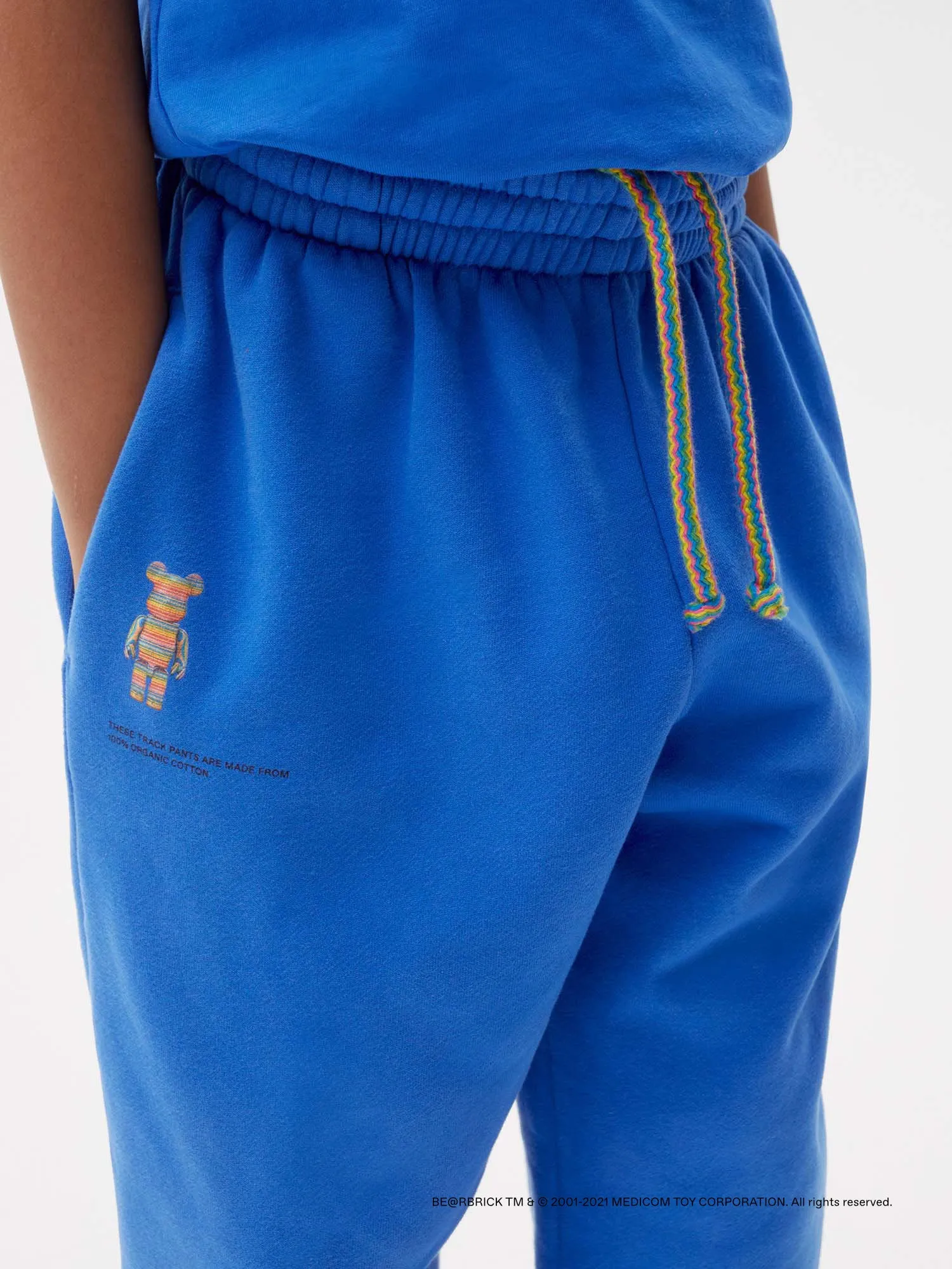 Pangaia x Haroshi BE@RBRICK™ Kids Track Pants—cobalt blue