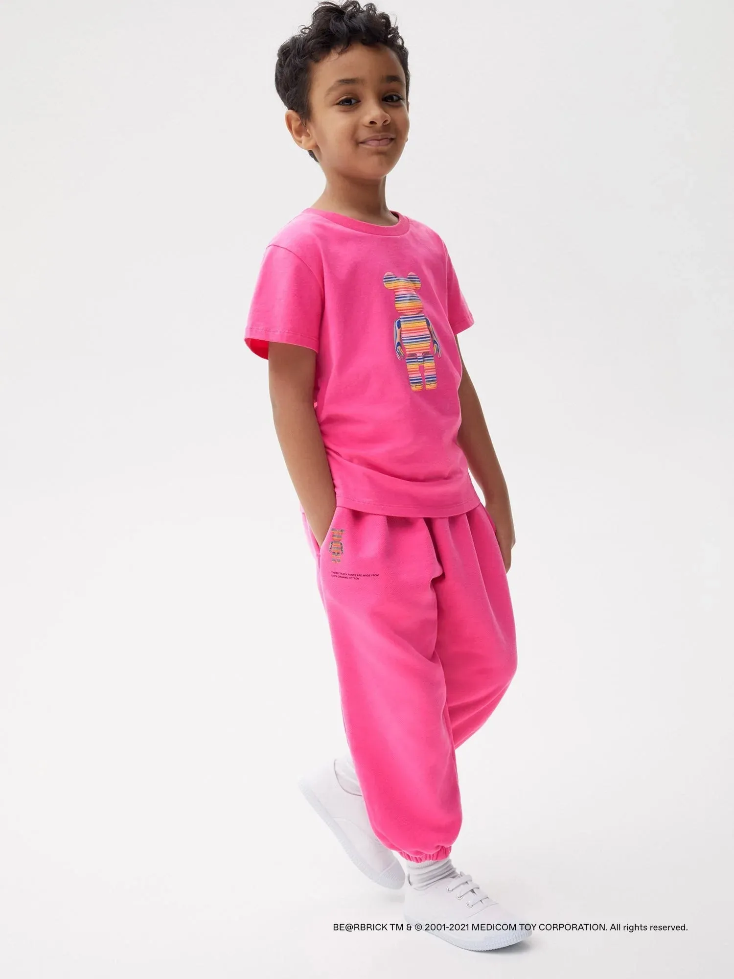 Pangaia x Haroshi BE@RBRICK™ Kids Track Pants—flamingo pink