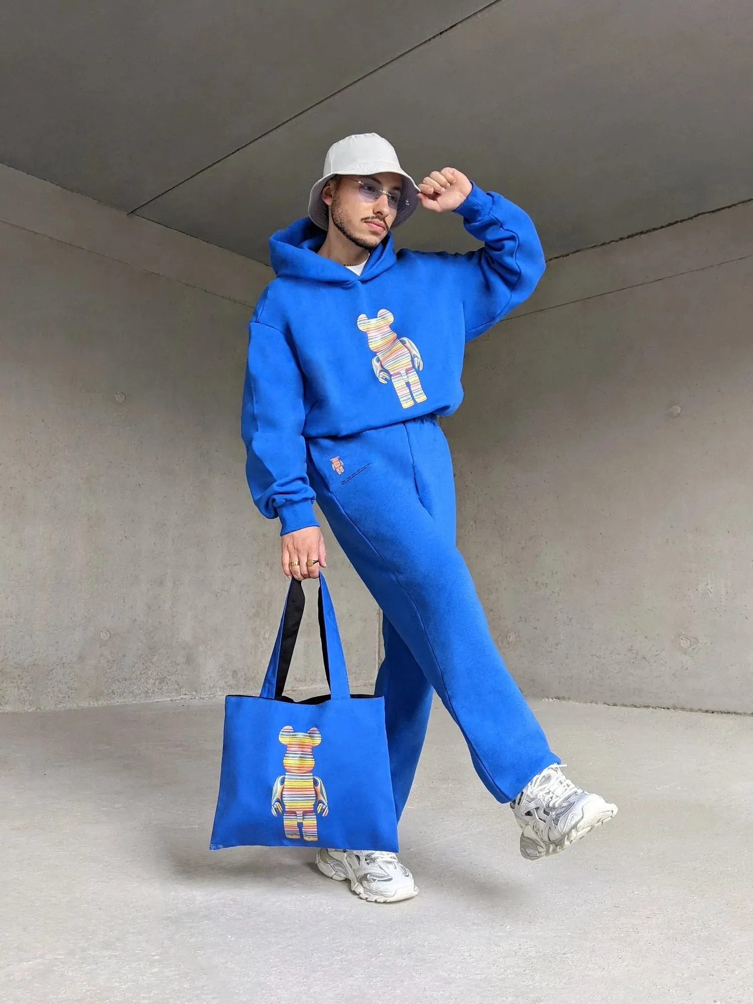 Pangaia x Haroshi BE@RBRICK™ Recycled Cotton Track Pants—cobalt blue