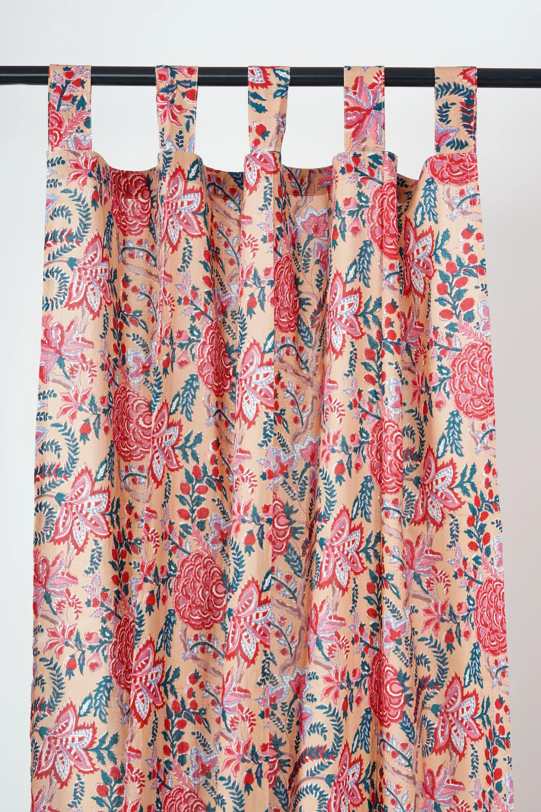 Peach Floral Curtain Pair