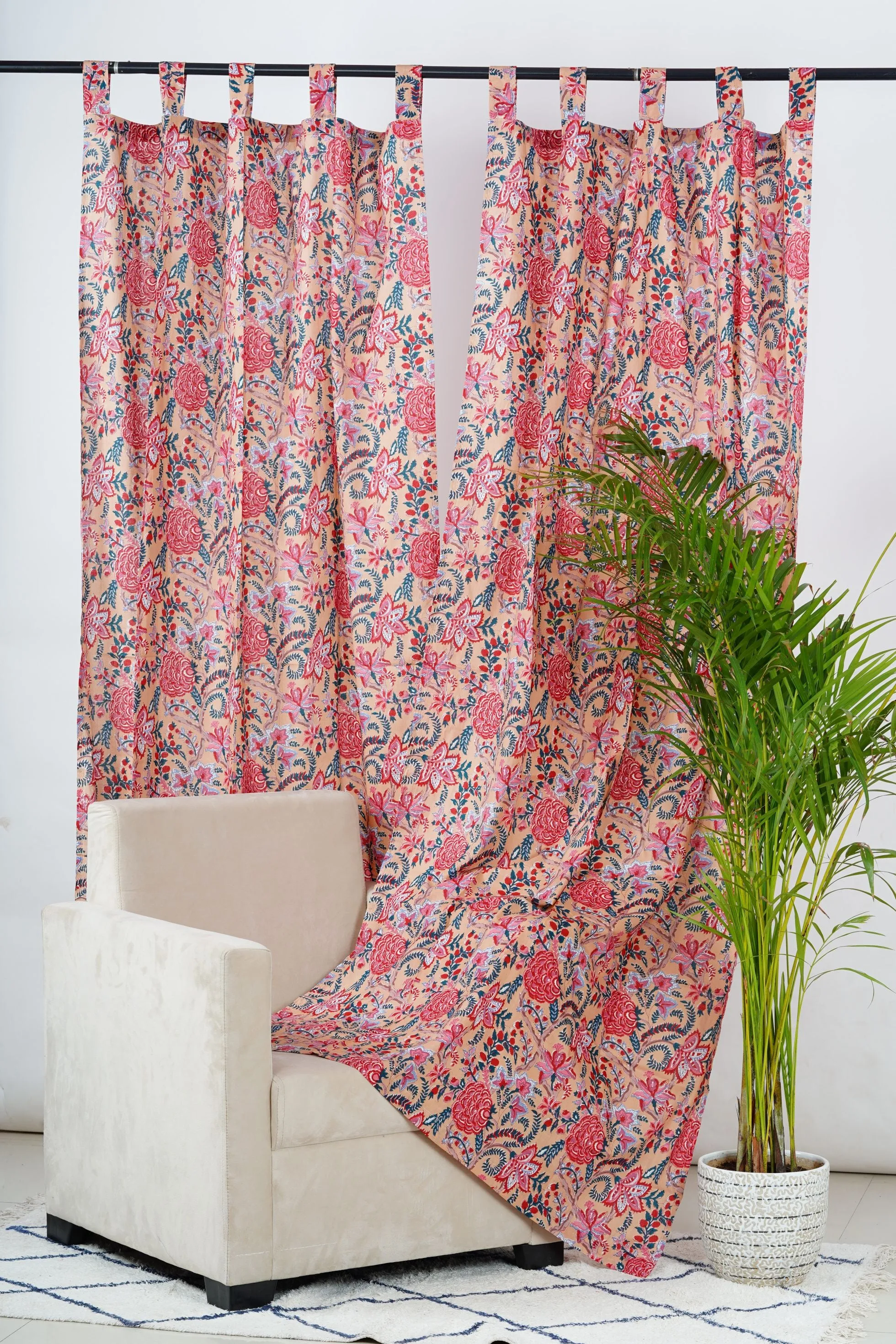 Peach Floral Curtain Pair