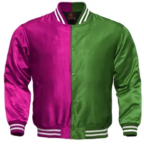 Personalized Varsity Jacket Hot Pink Green Satin Jacket Mens Letterman Jacket