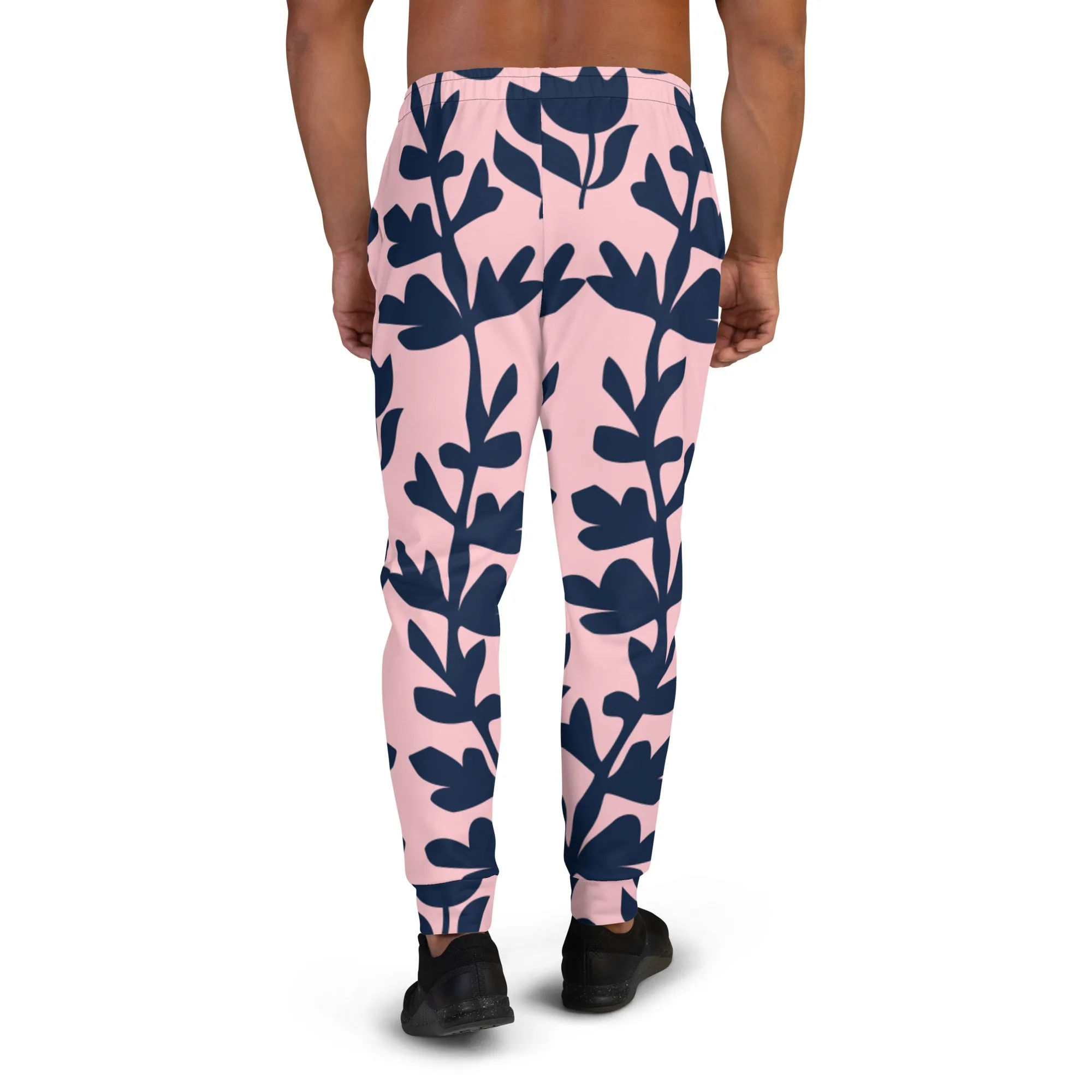 Pink Dark Floral Men's Joggers, Floral Print Designer Slim-Fit Ultra Soft Comfy Men's Pants - Made in USA/EU/MX