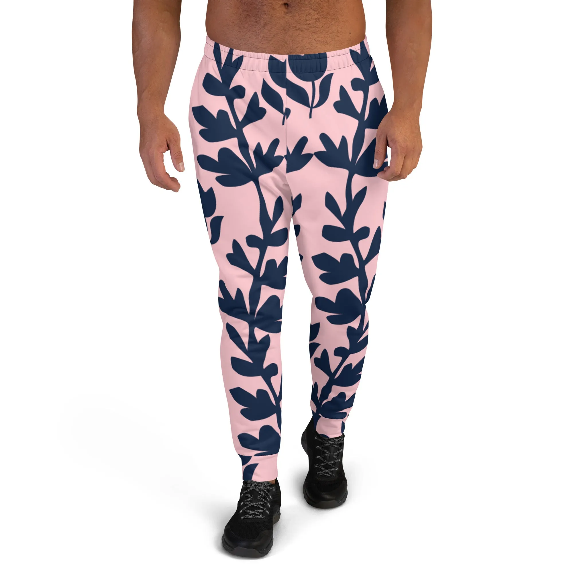 Pink Dark Floral Men's Joggers, Floral Print Designer Slim-Fit Ultra Soft Comfy Men's Pants - Made in USA/EU/MX