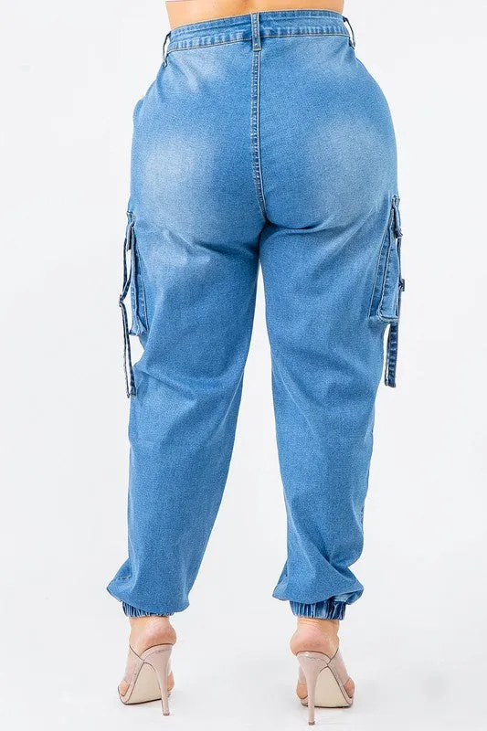 PLUS SIZE HIGH WAIST JOGGER STYLE CARGO PANTS