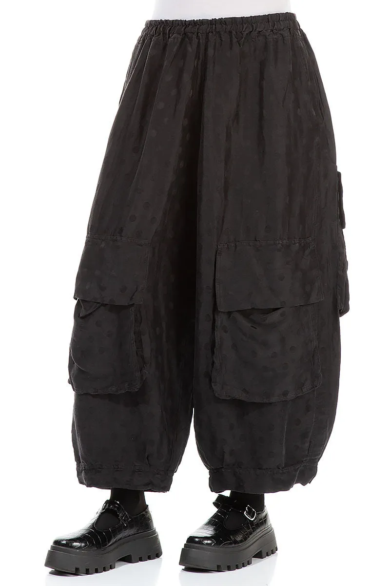 Pockets Bubble Black Silk Linen Trousers