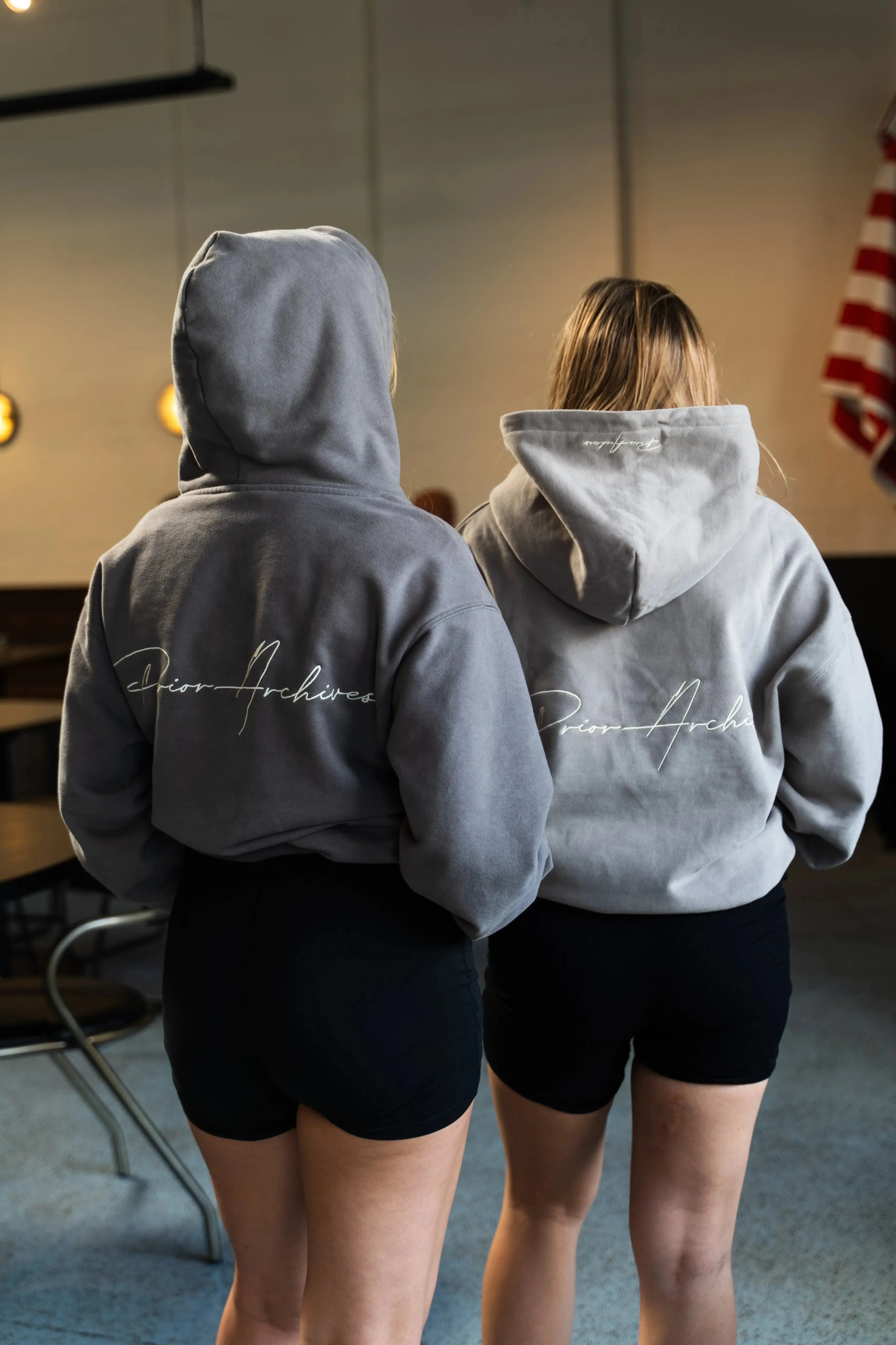 Prior Embroidery Logo Oversized Cropped Hoodie Cinder