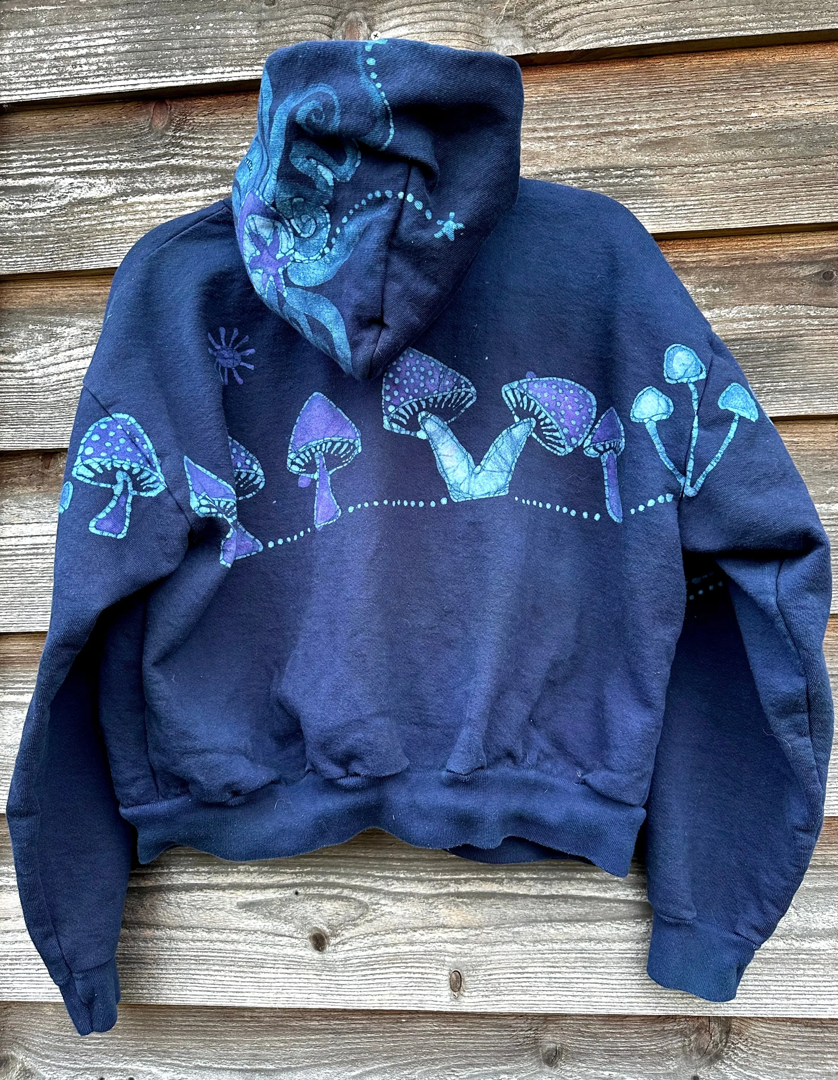 Purple Midnight Mushroom Hunter Batik Hoodie