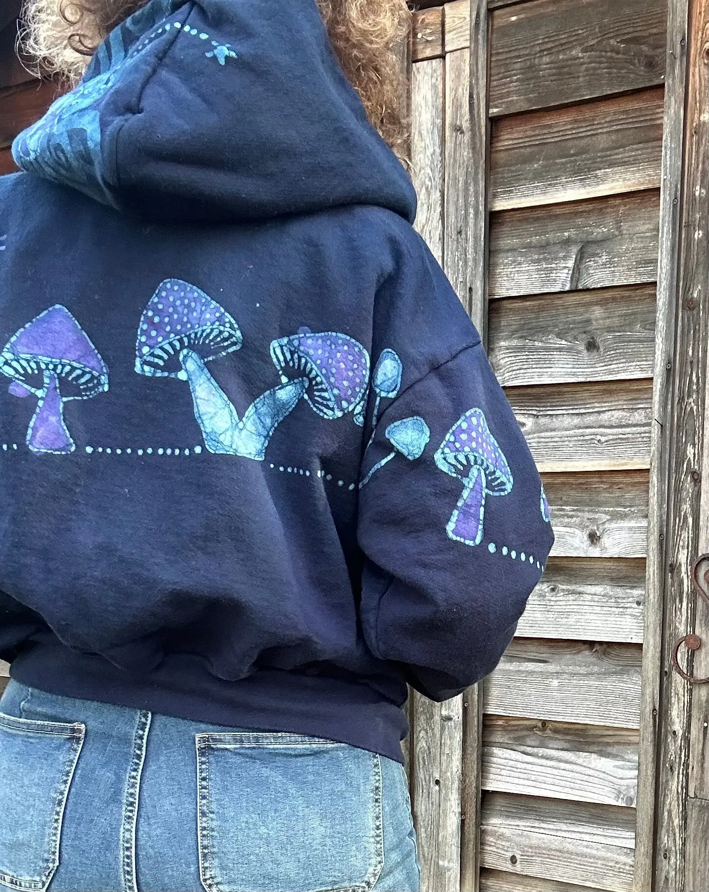 Purple Midnight Mushroom Hunter Batik Hoodie