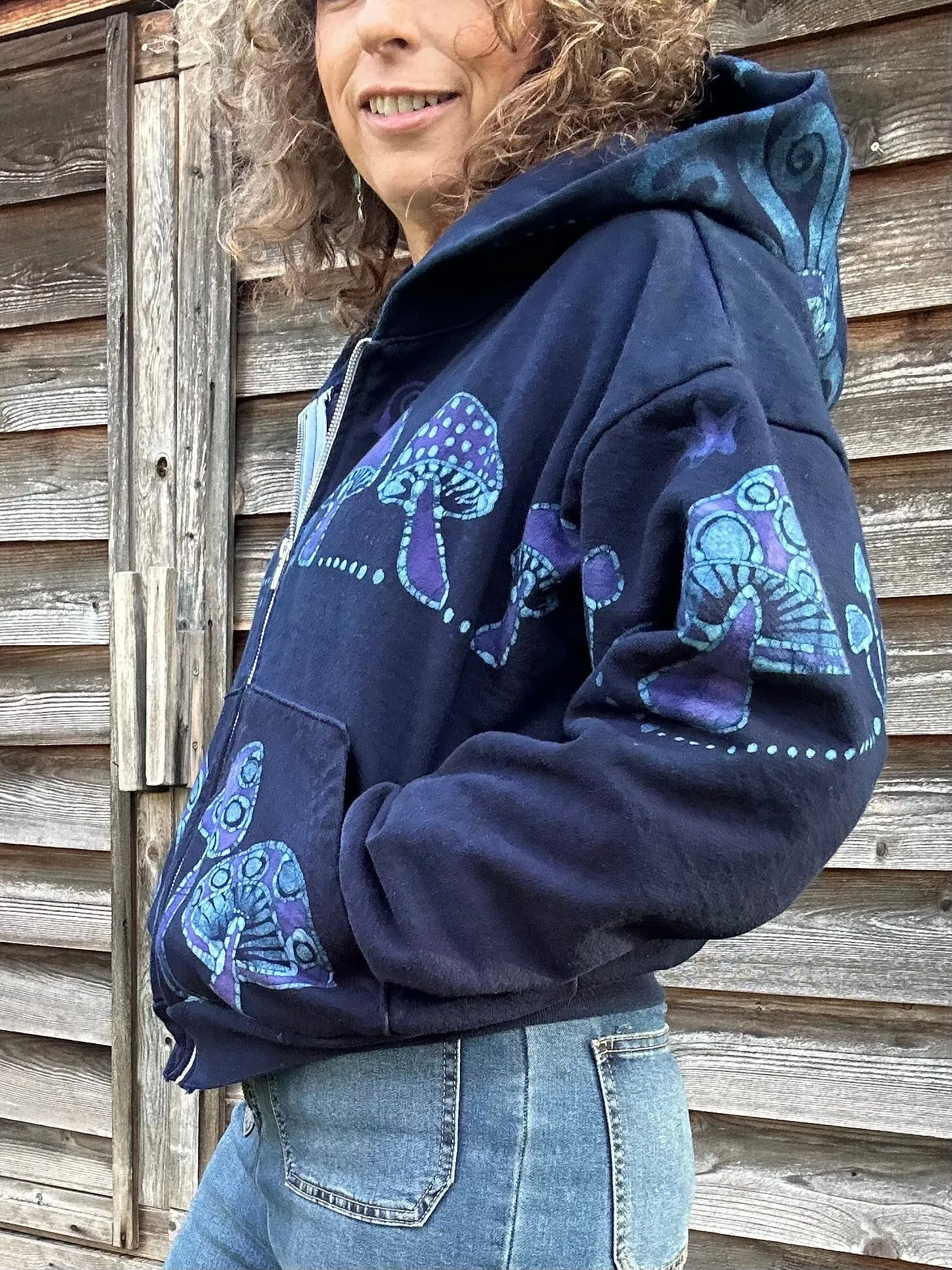 Purple Midnight Mushroom Hunter Batik Hoodie