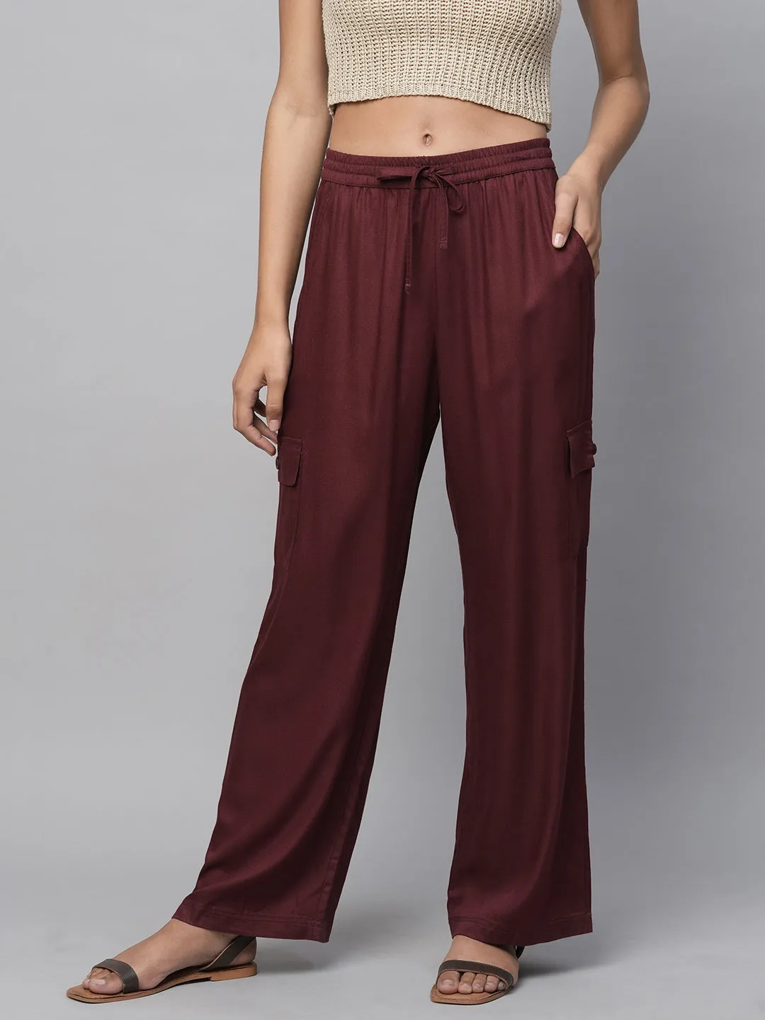 Rayon Twill Wide Leg Cargo Pocket Lounge Pants