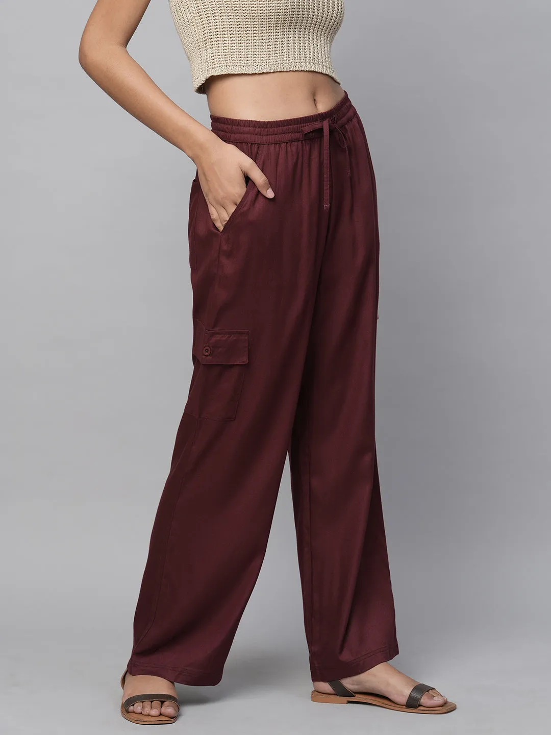 Rayon Twill Wide Leg Cargo Pocket Lounge Pants