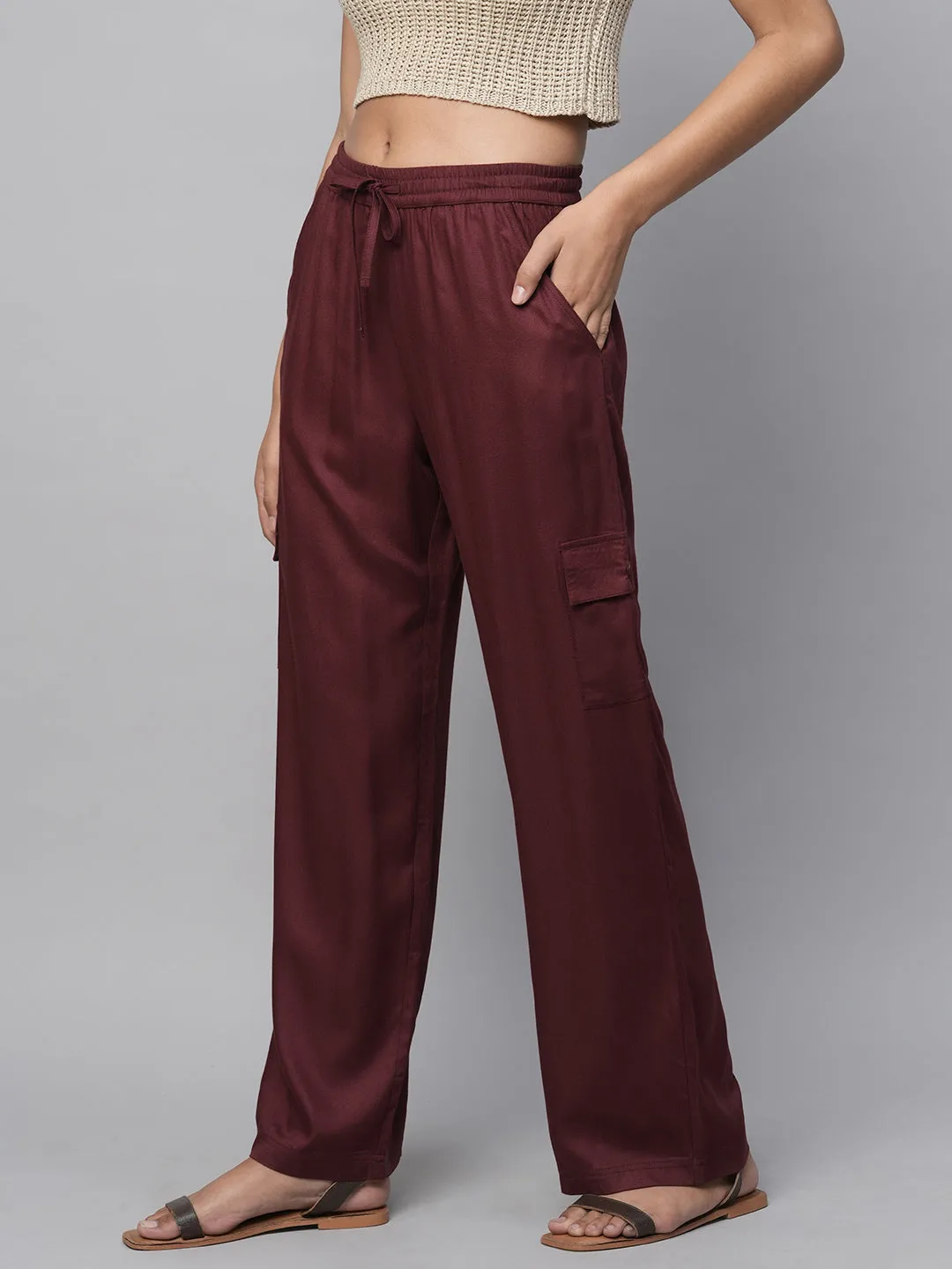 Rayon Twill Wide Leg Cargo Pocket Lounge Pants