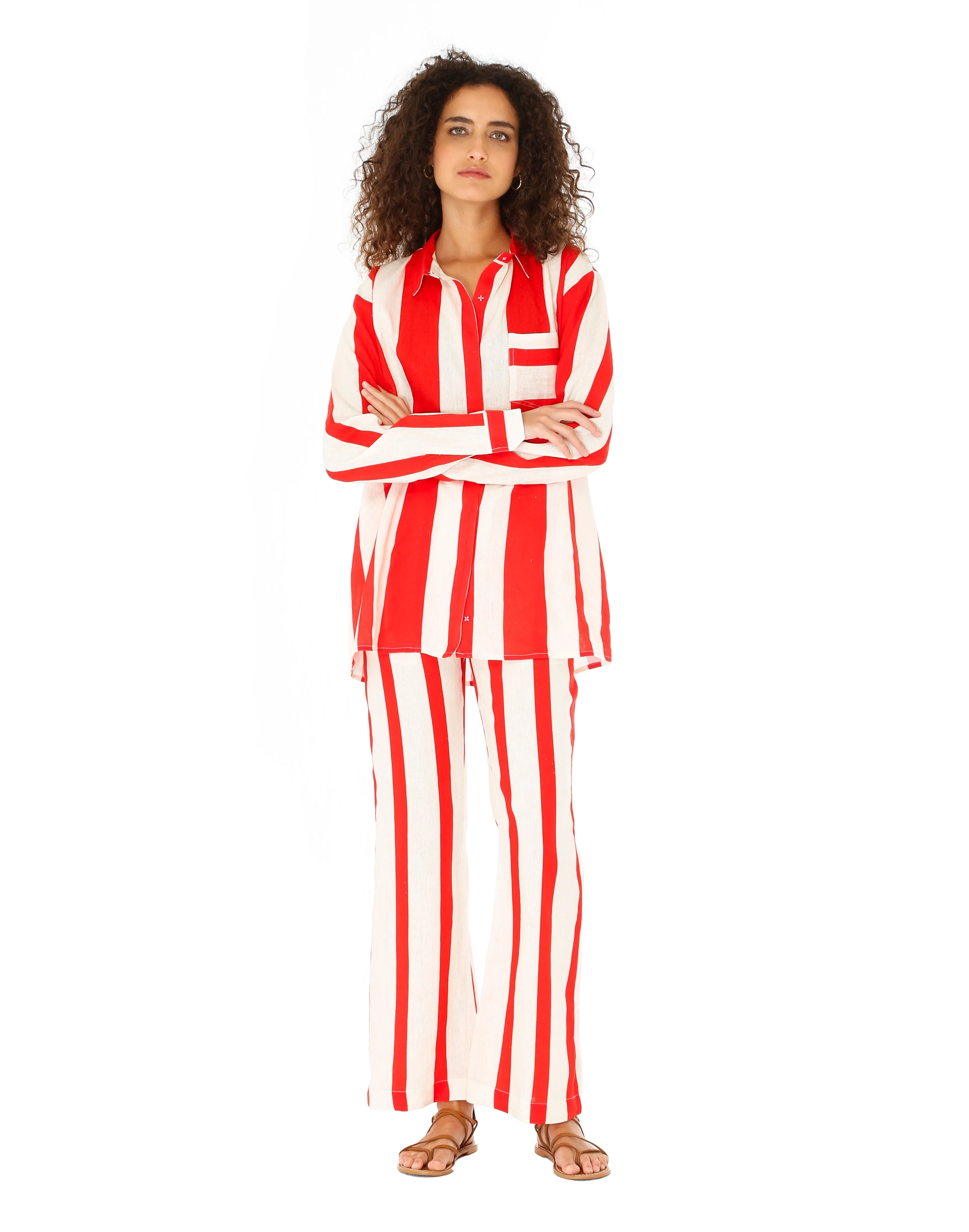 Red Striped Linen Pants