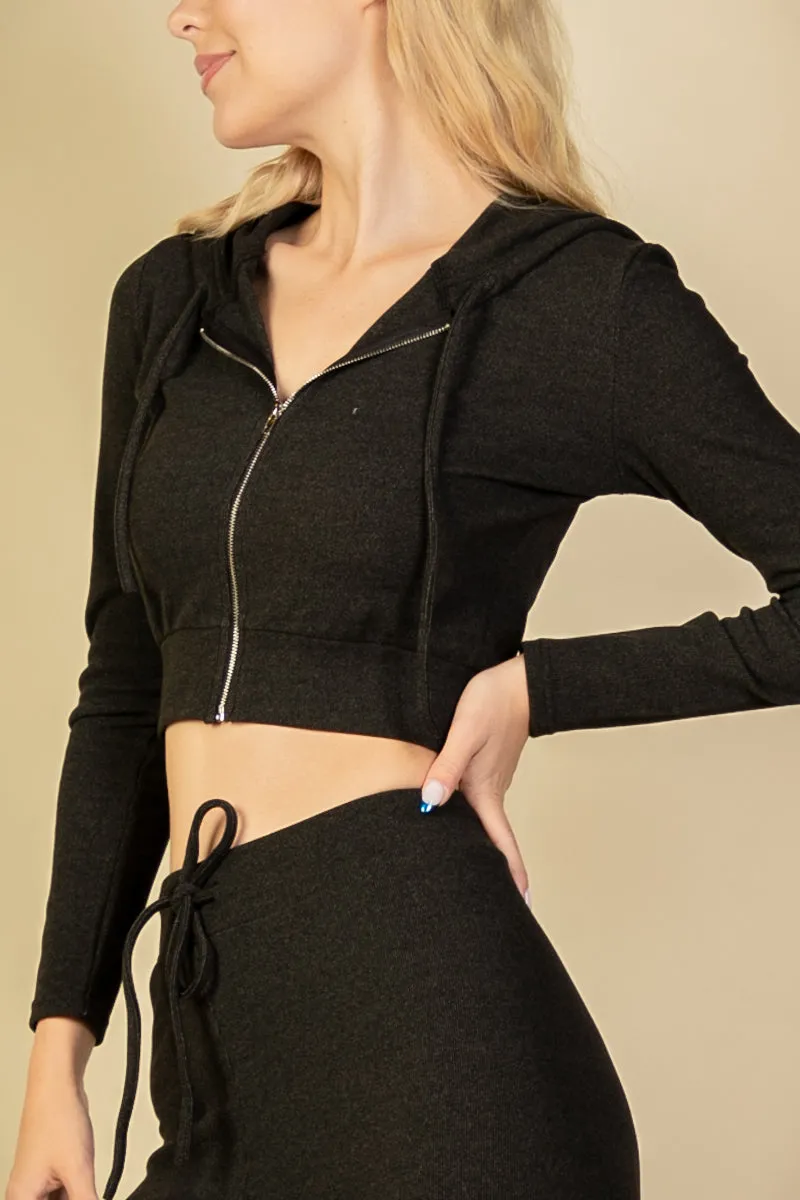 Ribbed Crop Zip Hoodie (CAPELLA)