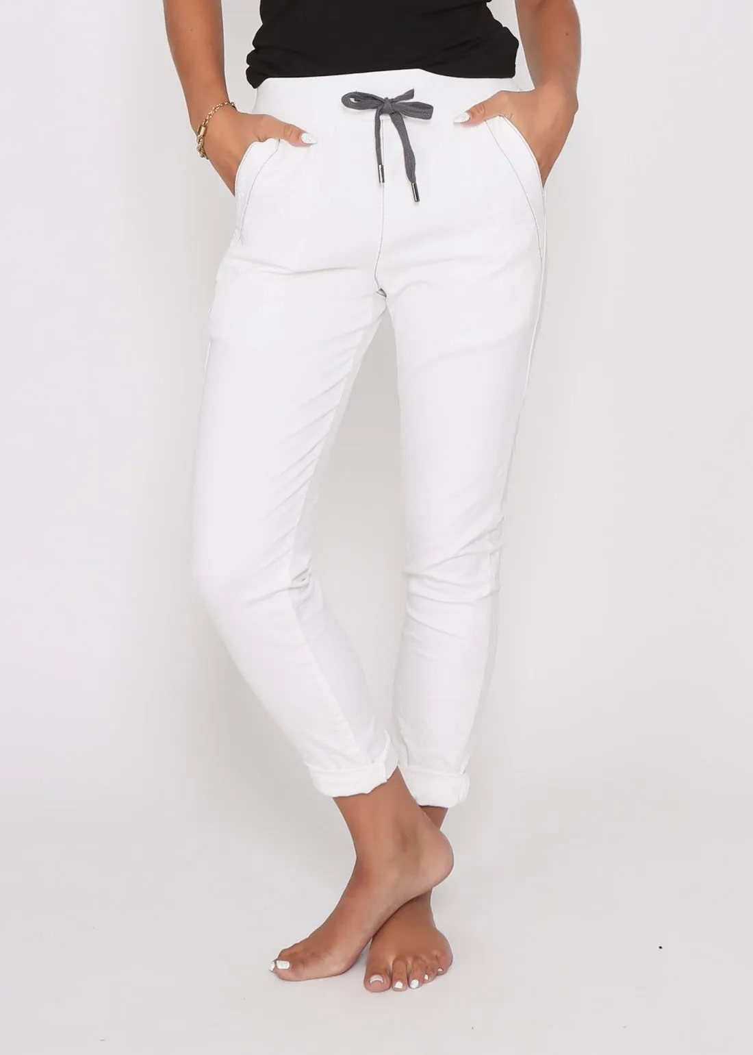 Riley Stretch Denim Joggers - White