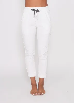 Riley Stretch Denim Joggers - White