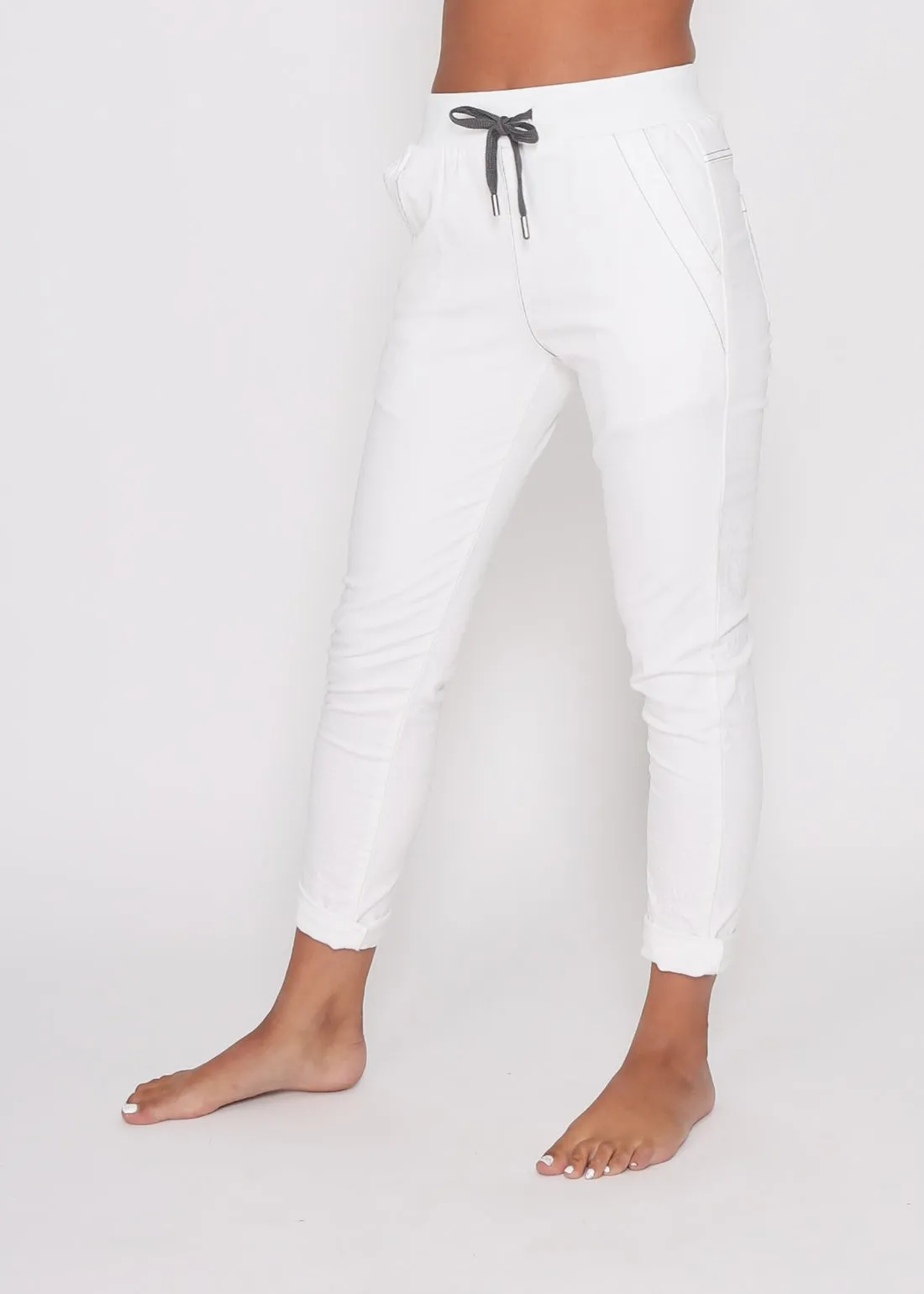 Riley Stretch Denim Joggers - White