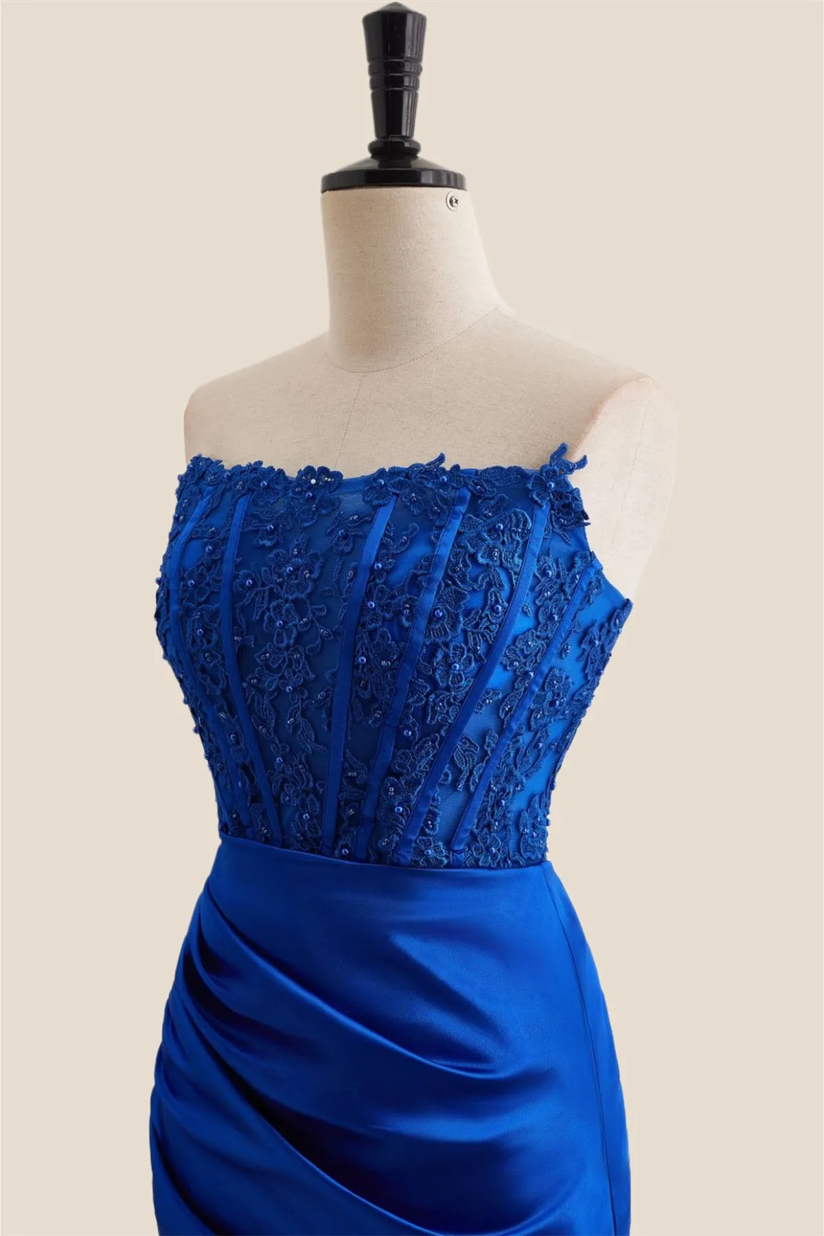 Royal Blue Appliques Ruched Bodycon Short Dress