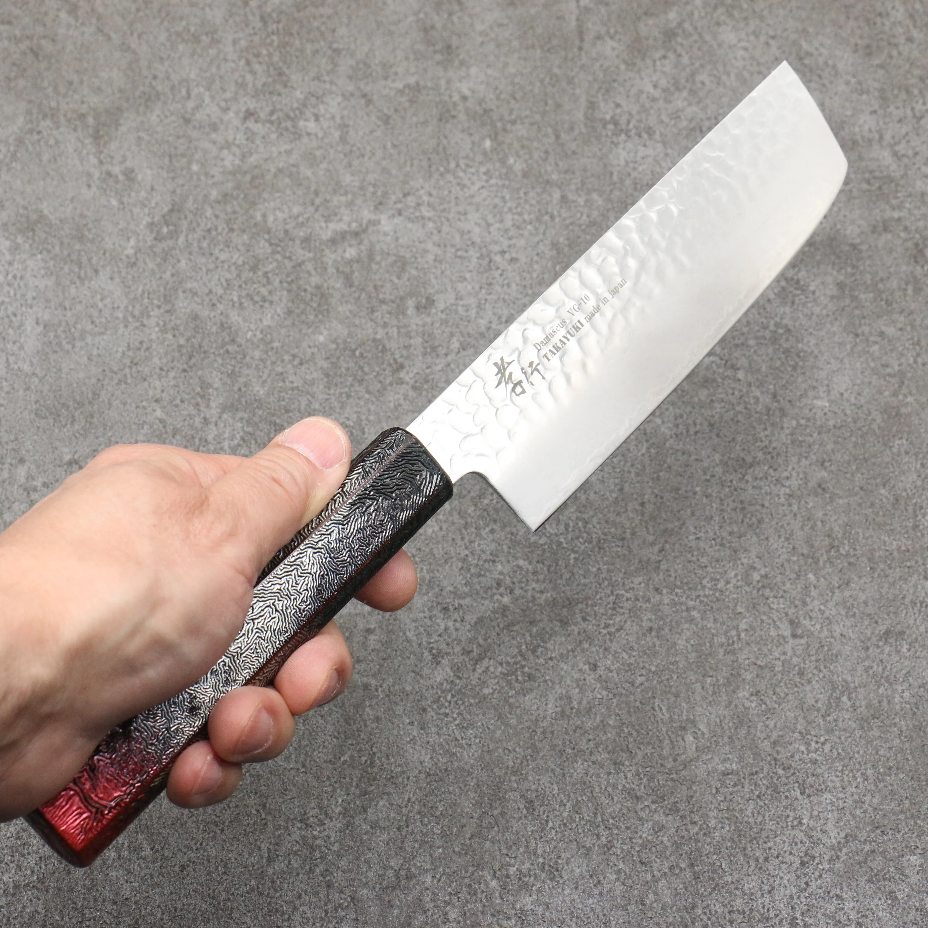 Sakai Takayuki Rinnou VG10 33 Layer Damascus Nakiri 160mm Red Lacquered Handle