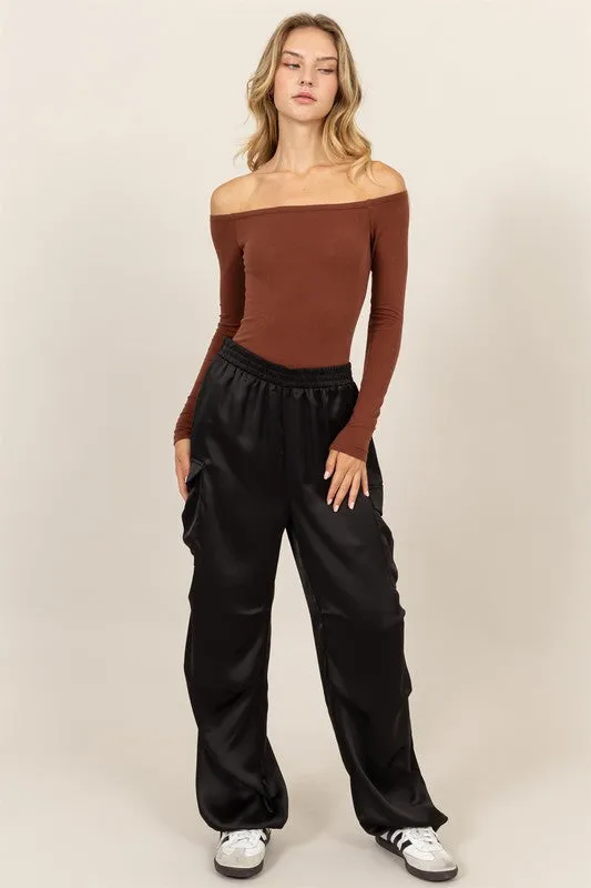 Satin Black Cargo Pants